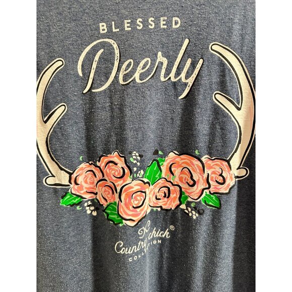 🌸3/$15🌸Country Chick Blue Heather Blessed Deerly Tee sz Small - Picture 2 of 7